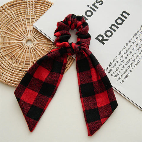 Ponytail Ribbon Hair Tie Santa Claus Elastic Hair Band Christmas Style Plaid Scrunchies Simple Fashion DIY Hair Accessories