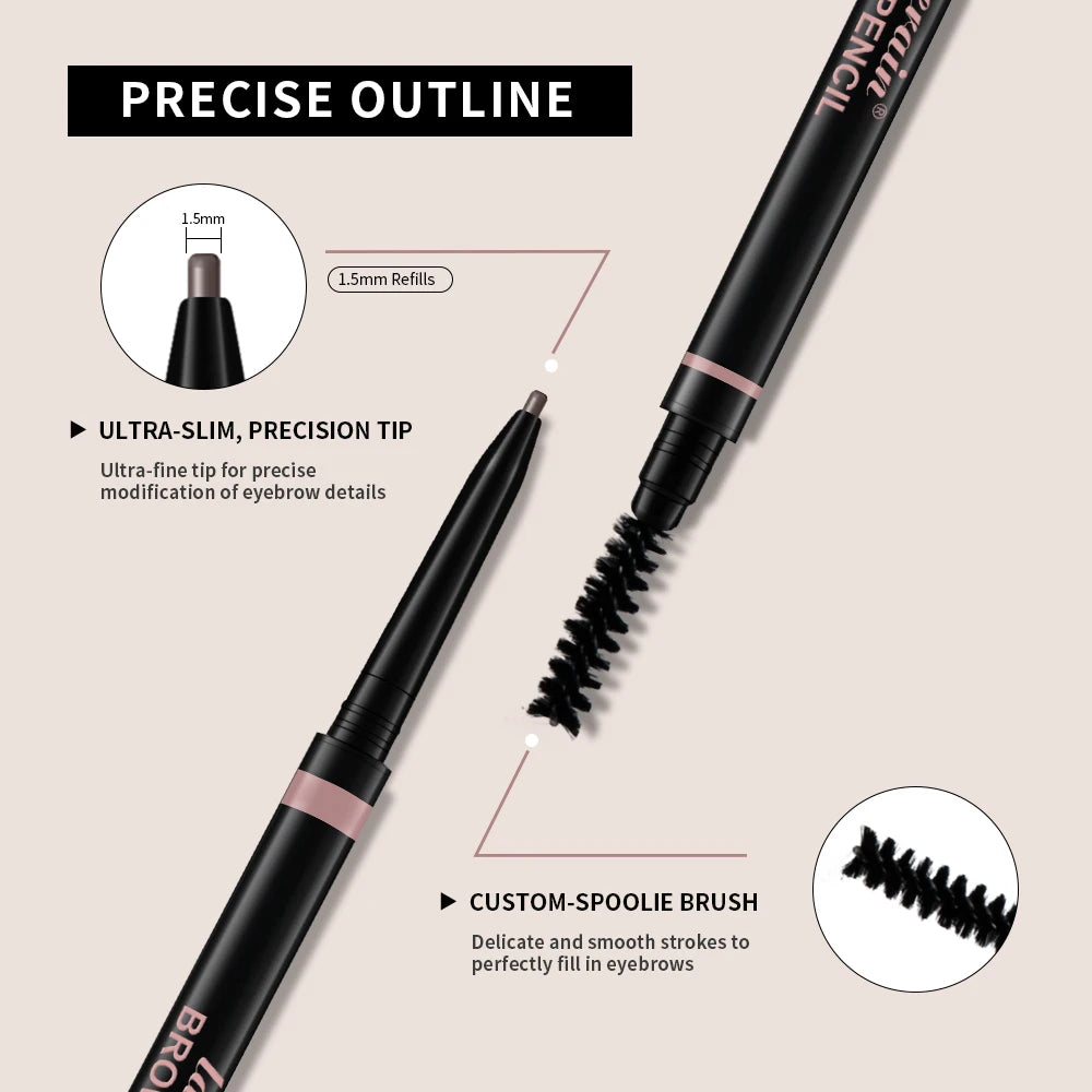 3Colors Double-headed Eyebrow Pencil Automatic Rotation Ultra-fine Eyebrow Pencil Waterproof Makeup Free Eye Cosmetics For Women