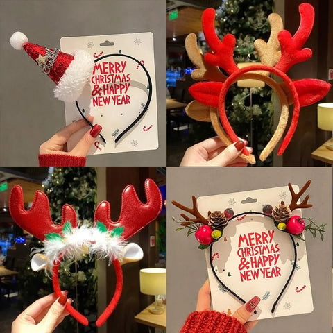 Cartoon 3D Spring Christmas Headband Christmas Hat Fluffy Plush Children Headwear Deer Ear Hair Clip Xmas Hair Accessories
