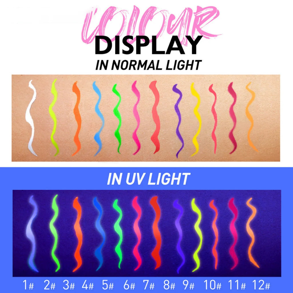 1pc Fluorescent Eyeliner Pen 12 Colors UV Waterproof Lasting Eyeliner Pen Makeup Eyeshadow Stick Face Painting Pencil Cosmetic