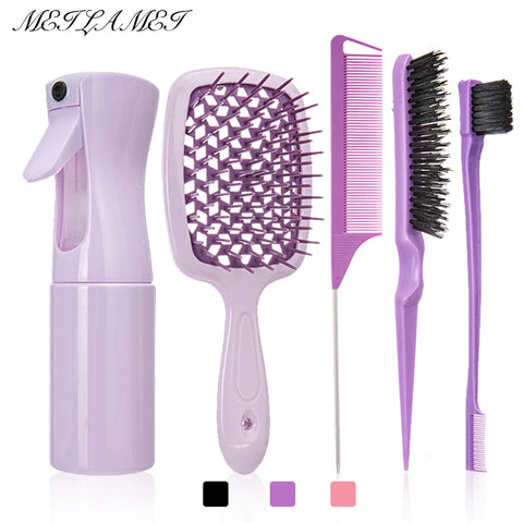 5/6 Pcs Comb Set Detangling Hair Brush Curly Hair Curved Rat Tail Comb Set Edge Hair Brush Curly Hair Brush Hair Salon Tools