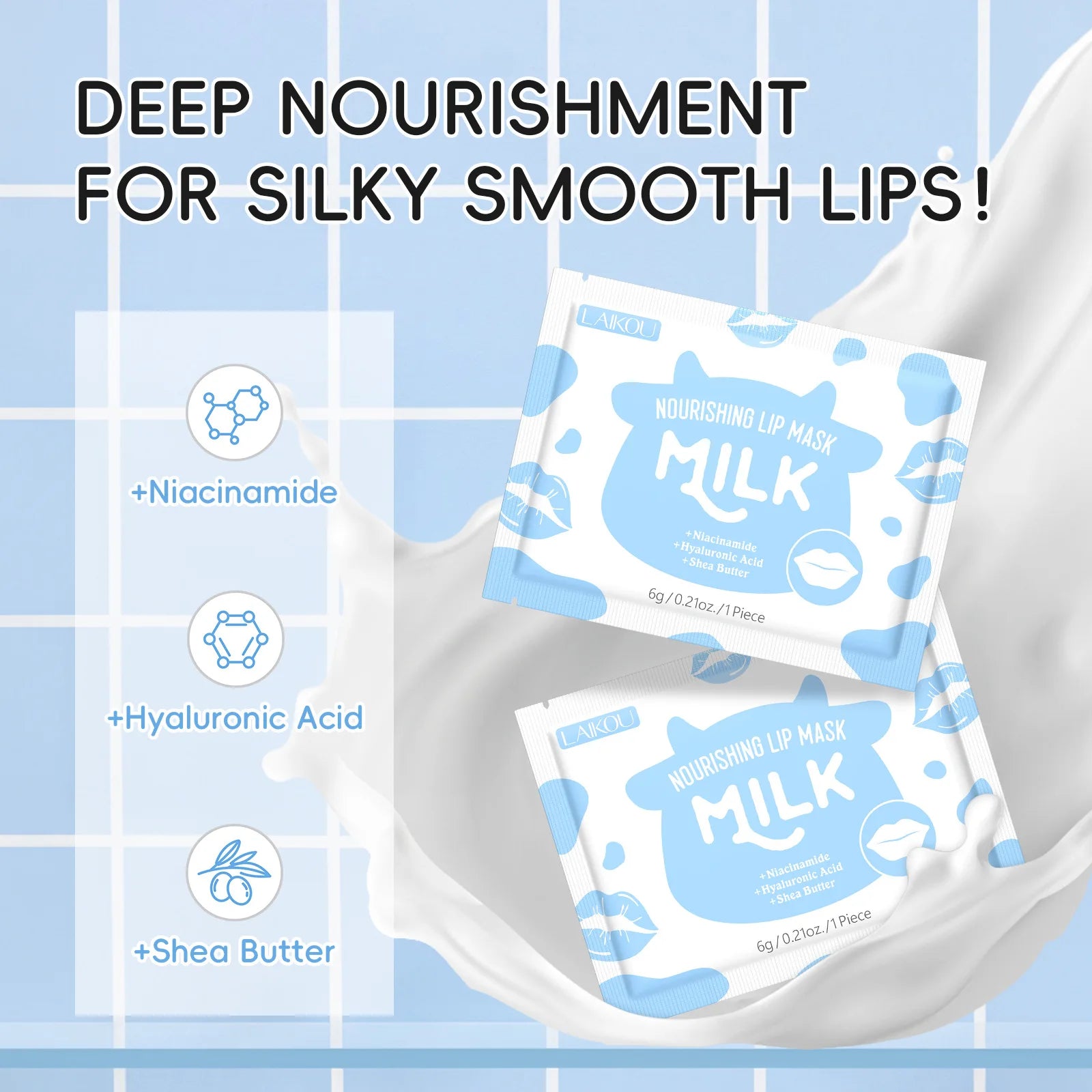 Laikou Milk Lip Mask Hydrating Repair Remove Lines Blemishes Lighten Lip Line Collagen Gel  Lips Pad Patches Skin Care Product
