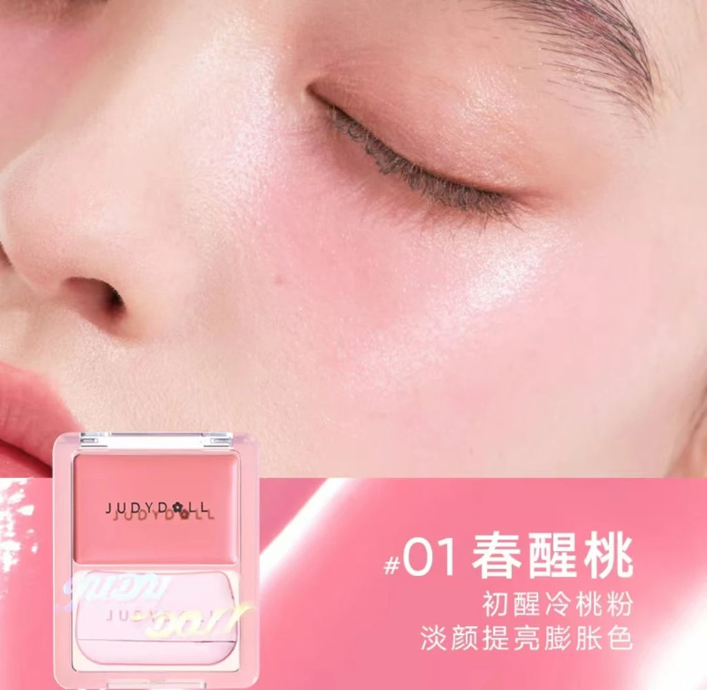 Judydoll Water Light Blusher Cream Mirror Watery Moisturizing Gloss Texture Portable Multipurpose Expanding  With Puff