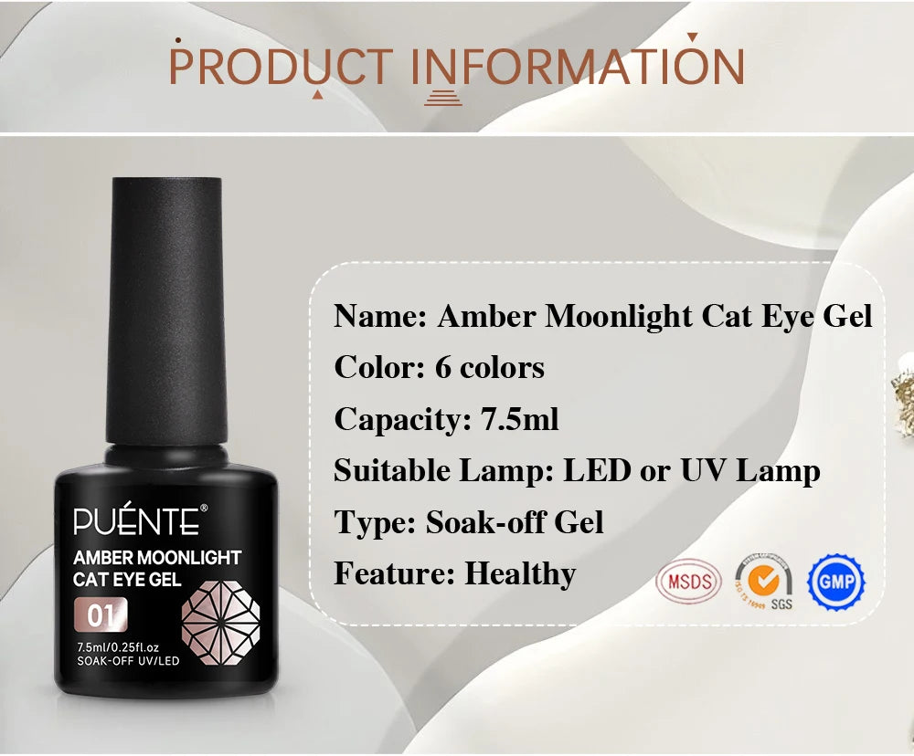 PUETNE 7.5ML Amber Moonlight Cat Magnetic Gel Nail Polish Winter Nails Jelly Glass Cat Eye Soak Off UV Semi-Permanent Varnish