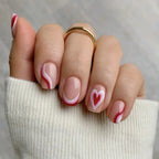 24 pieces of short square fake nails, featuring a halo dyed gradient heart and a colorful French design in European and American