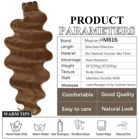 Magicae 200g/Pc Chocolate Brown M816 Blond 27/613 Gray M888 High Temperature Synthetic Hair Extension 30Inch Body Wave Bundles