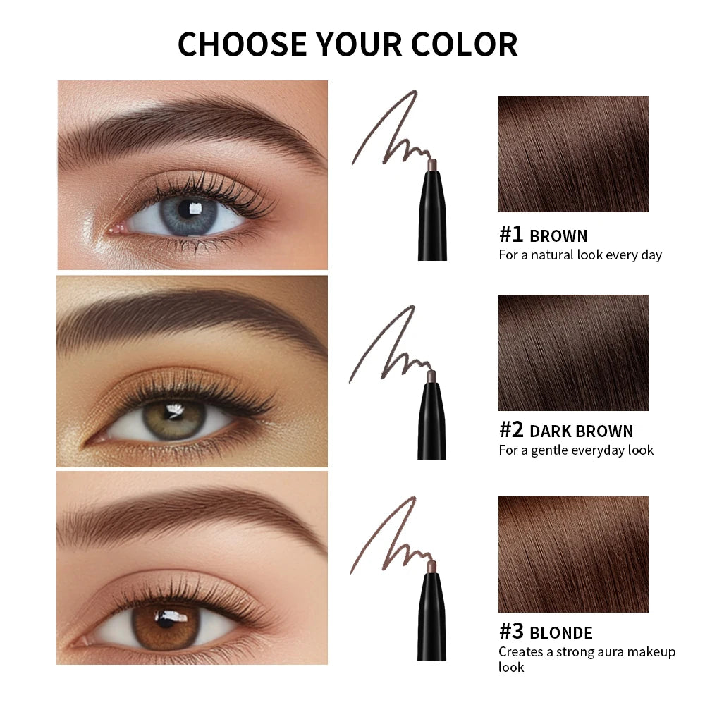 3Colors Double-headed Eyebrow Pencil Automatic Rotation Ultra-fine Eyebrow Pencil Waterproof Makeup Free Eye Cosmetics For Women