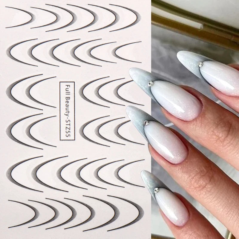 8pcs Gradient French Line Water Nail Stickers Set Colorful Stripe Ombre Designs Decals Guides for DIY Decoration Stencil Tools