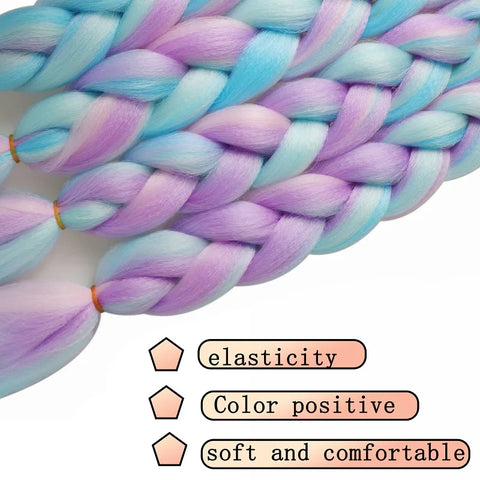 24Inch Synthetic Ombre Rainbow Mixed Colors Long Straight Box Jumbo Braids Hairpiece Crochet Hair for Women