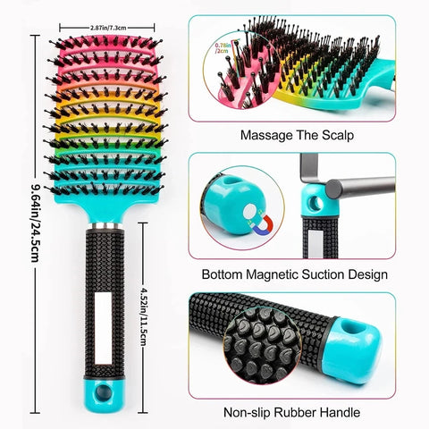 1pcs Detangling Curved Vented Boar Bristle Hair Brush Magic Scalp Massage Comb Hollow Out Anti-static for Wet Curly Hair Salon
