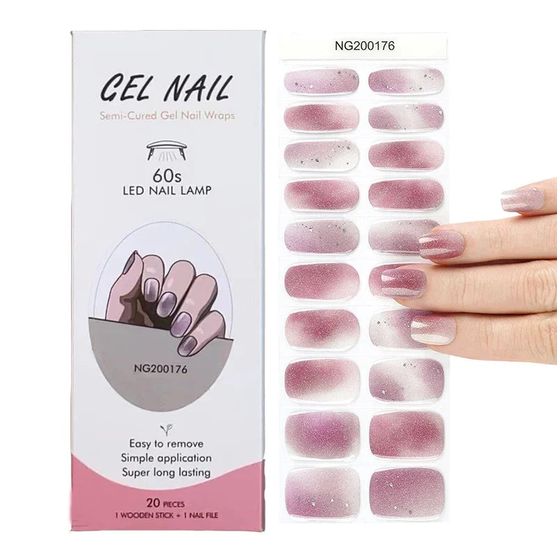 Leopard Semi-Cured Gel Nail Strips Simple Transparent Color Adhesive Long Lasting Gel Nail Stickers Harden In UV Lamp Need