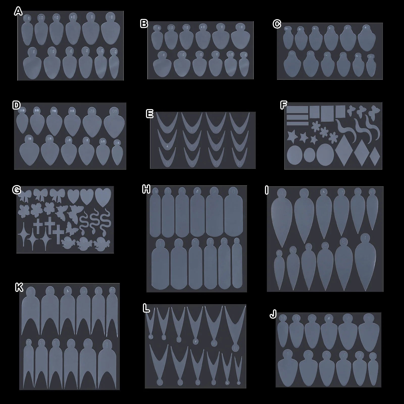 12 Pieces Crystal Nail Molds French Nail Stickers No Frosting No Paper Holder Reusable for French Manicure Extension Tool