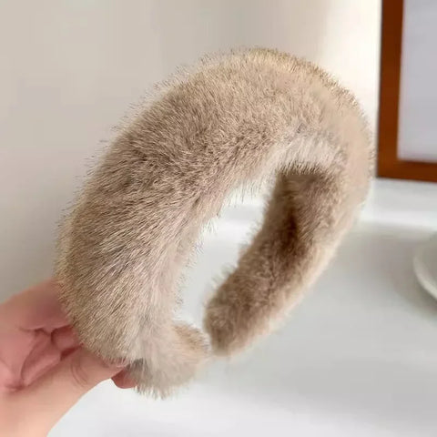 Women Girls Plush Widen Thicken Plush Sponge Hair Bands Faux Fur Padded Headbands Soft Fluffy Furry Hair Hoops Winter Headdress