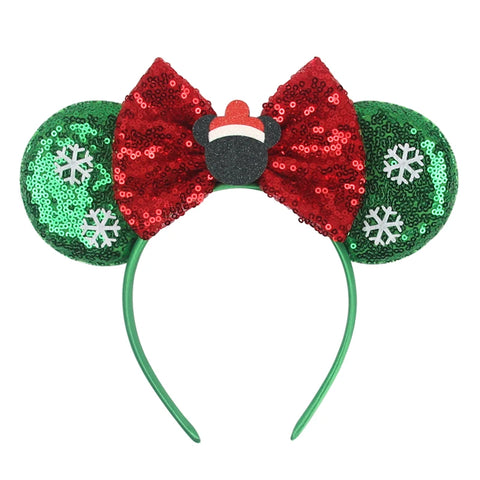 2023 Disney Christmas Mickey Ears Headband For Girls Sequins Bow Festivall Party Hairband DIY Hair Accessories