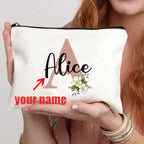 Floral Letters Custom Name Makeup Bag Best Gift for Bridesmaid Teachers Friends Women Purse Personalise Gift for Birthday