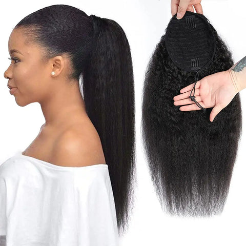 100% Human Hair Drawstring Ponytail Extension Water Wave Straight Kinky Curly Corn Wave Ponytail Clip in Ponytails Extensions