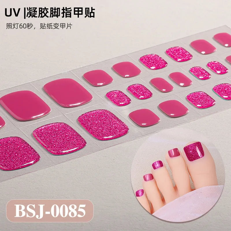 26Tips French Leopard Print UV Gel Toenail Sticker Bronzing Dye Gradient Cross-border Semi Baked Gel Nail Sticker UV Lamp Needed
