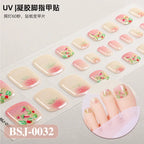 26Tips French Leopard Print UV Gel Toenail Sticker Bronzing Dye Gradient Cross-border Semi Baked Gel Nail Sticker UV Lamp Needed
