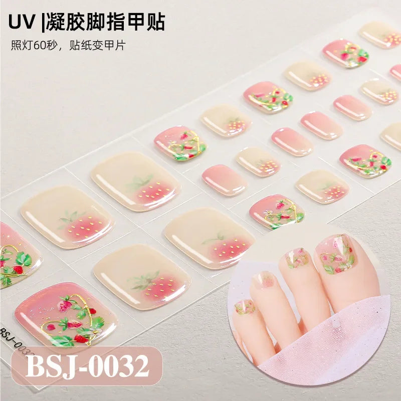 26Tips French Leopard Print UV Gel Toenail Sticker Bronzing Dye Gradient Cross-border Semi Baked Gel Nail Sticker UV Lamp Needed