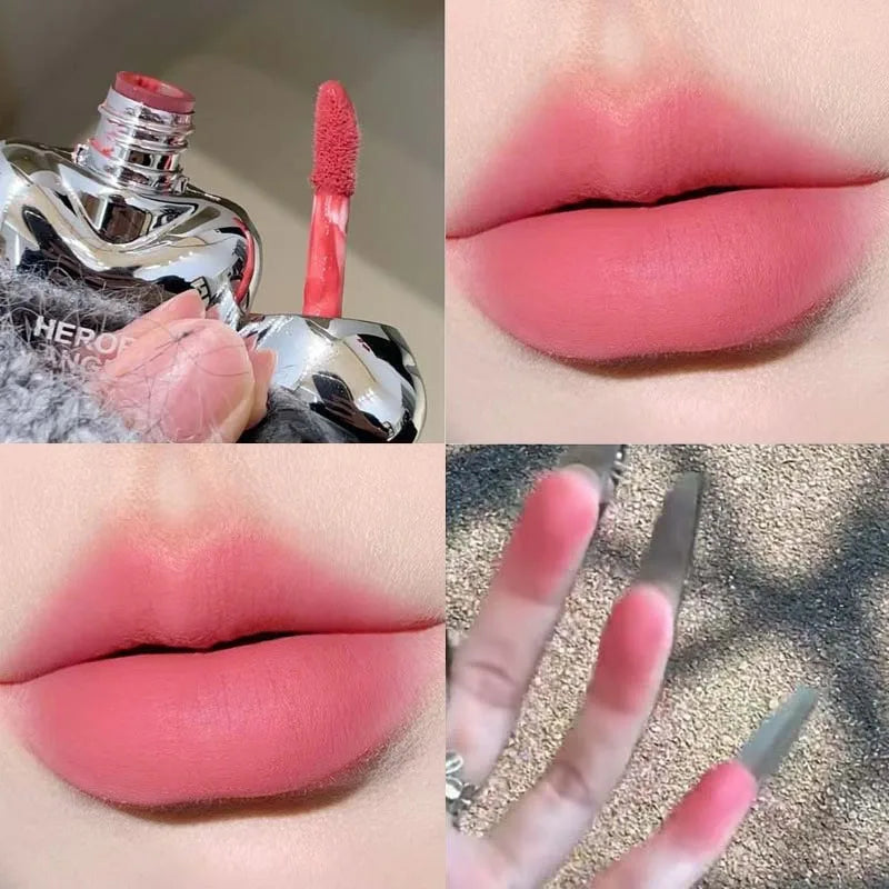 Peach Heart Silky Matte Lipstick Velvet Matte Blush Lip Gloss Face Liquid Pink Lip Tint Cream Pigment Long Lasting Lips Makeup