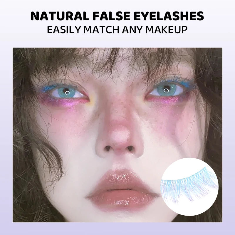 1 Pair Colored Lash Blue Fluffy Strip Lashes Natural Fake Lash Cosplay Makeup Wholesale Color Extension Eyelashes Colorful