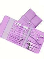16pcs Stainless Steel Manicure & Pedicure Tool Set, Nail Care Kit, Suitable For Home, Office, Outdoor Travel, Gifts, Nail Salons, Back To School