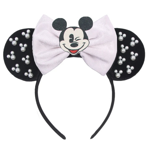 Disney Mickey 3.3"Velvet Ears Headband For Girls Soft Bow Hairband Halloween Festival Party Christmas DIY Hair Accessories