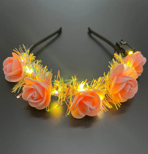 Luminous Rose Flower Headband LED Light up Wreath for Women Girl Bridal Wedding Party Hairband Christmas Valentine's Day Gifts