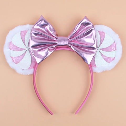 2023 Disney Christmas Mickey Ears Headband For Girls Sequins Bow Festivall Party Hairband DIY Hair Accessories