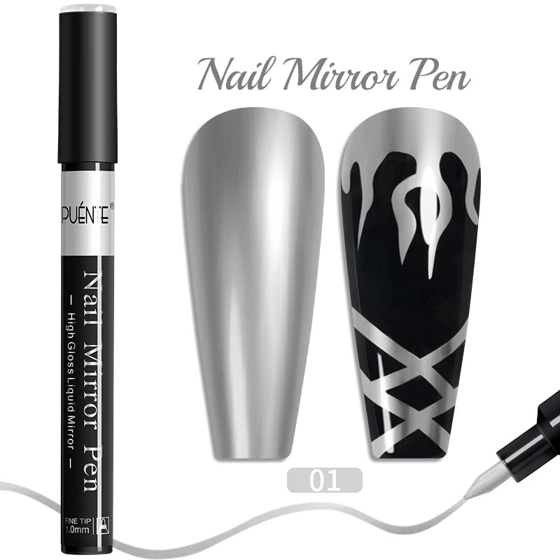 PUENTE 5ml Metallic Painting Liner Gel Polish Bright Mirror Effect Semi-Permanent UV Nail Varnish For Stunning French Nail Art