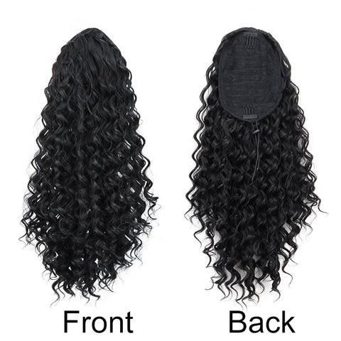 WIGSIN 18Inch Synthetic Kinky Curly Ponytail Hair Short Fluffy Curly Drawstring Clip Hair Extension Black Hairpiece for Women