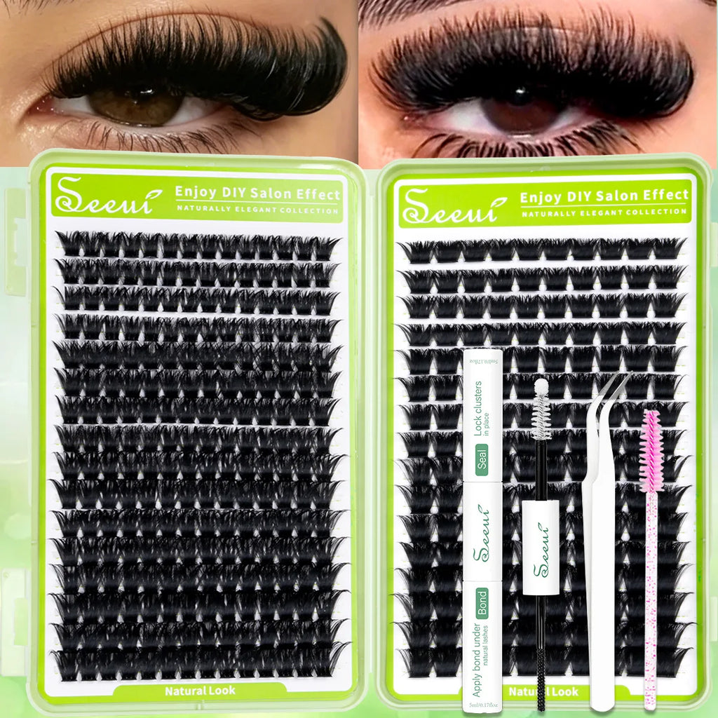 SEEUI DIY Cluster Lashes Kit Individual Lashes 3D Faux Mink Lashes Wispy Eyelash Extension Kit with Bond&Seal Lash Tweezer