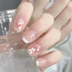 24pcs/set short saure fake nails for Spring summer season french style flowers butterfly design press on false nail art tips
