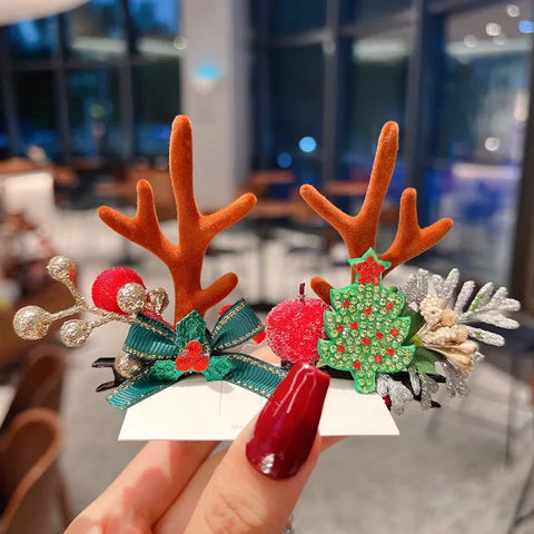 New Year Christmas Hair Pin Children Barrettes Bow Deer Santa Claus Christmas Headwear Girls Kids Hair Accessories