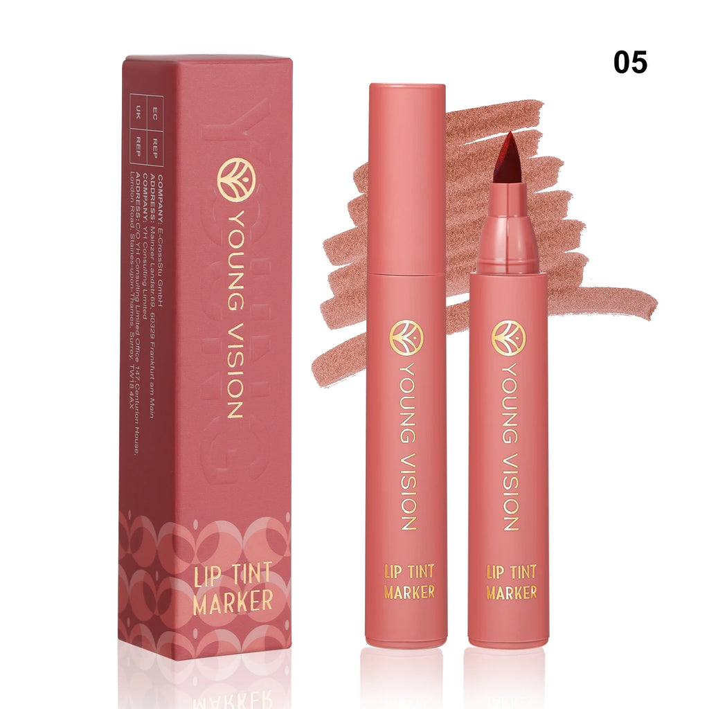 Lip Tint Pen, 6 Colors Available, Matte Water Lipstick, Non-Stick Cup, Long-Lasting, Smooth Lip Liner and Lip Stain Combo