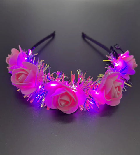 Luminous Rose Flower Headband LED Light up Wreath for Women Girl Bridal Wedding Party Hairband Christmas Valentine's Day Gifts