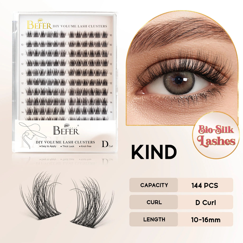 Befer 144pcs Lash Clusters 3D Natural Fluffy Cluster Lashes DIY Lash Extension 10-16mm Hight Quality Soft Super Thin Band Makeup