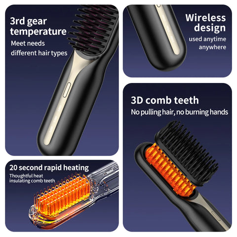 Electric Multifunctional Straight Hair Comb Fast Heating Portable Travel Anti-Scald Beard Straightener Curling Hot Comb Brush