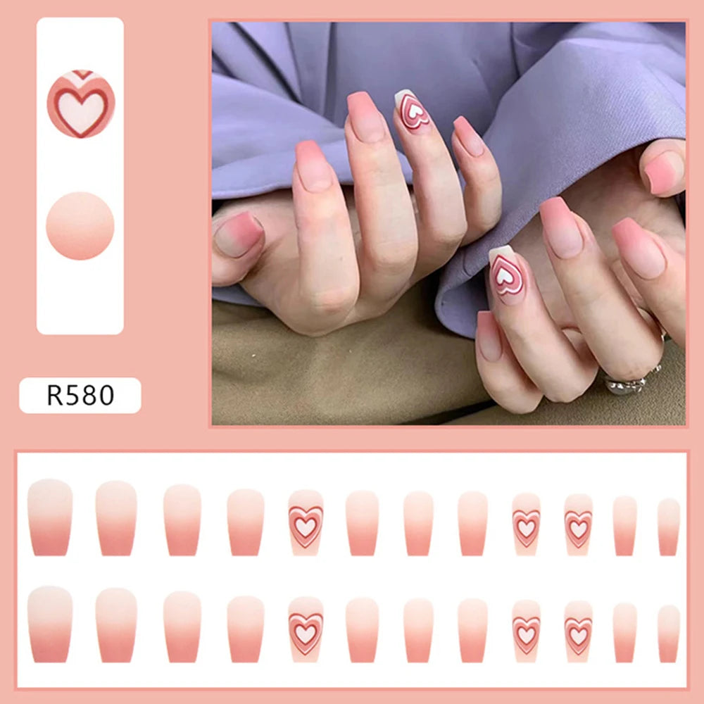 24pcs Y2k Star Press On Nails Gradient Black Mid-length Coffin False Nail Tips Full Cover Moon Designs Fake Nail For Cool Girls