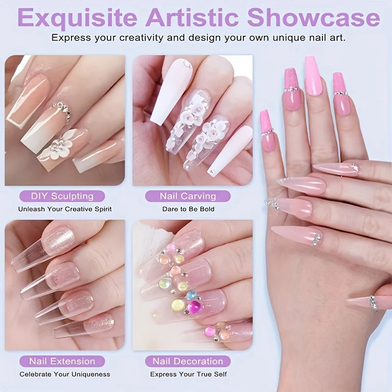 NOCIS Acrylic Nail Kit: Professional Nails Kit Acrylic Set Clear White Pink Acrylic Powder and Liquid Set with Acrylic Nail Starter Kit for DIY Home Use.