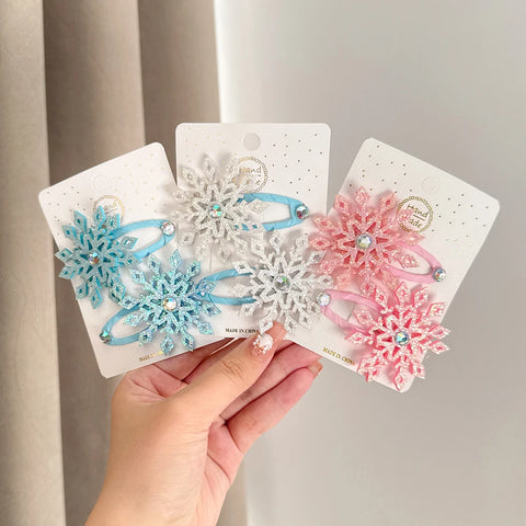 2pcs Princess Snowflake Hair Clips for Women And Girls Winter Cartoon Cosplay Hairpins Lovely Hair Accessories Christmas Gift