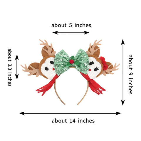 2023 Disney Christmas Mickey Ears Headband For Girls Sequins Bow Festivall Party Hairband DIY Hair Accessories