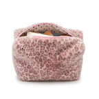 Durable Fuzzy Makeup Bag Large Capacity Leopard Print Toiletry Organizer Portable Cosmetic Bag Girls Travel Storage Pouch