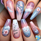 24pcs/set Medium long square fake nails for women starry sky gradient black blue purple moon star design press on false nails