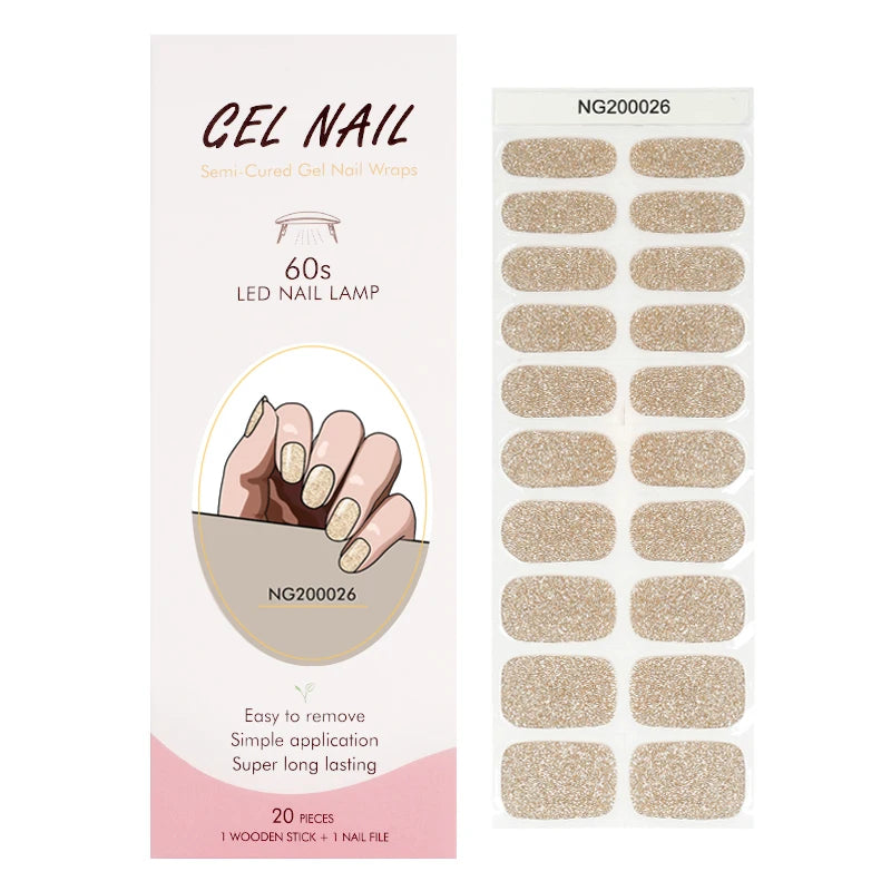 Leopard Semi-Cured Gel Nail Strips Simple Transparent Color Adhesive Long Lasting Gel Nail Stickers Harden In UV Lamp Need