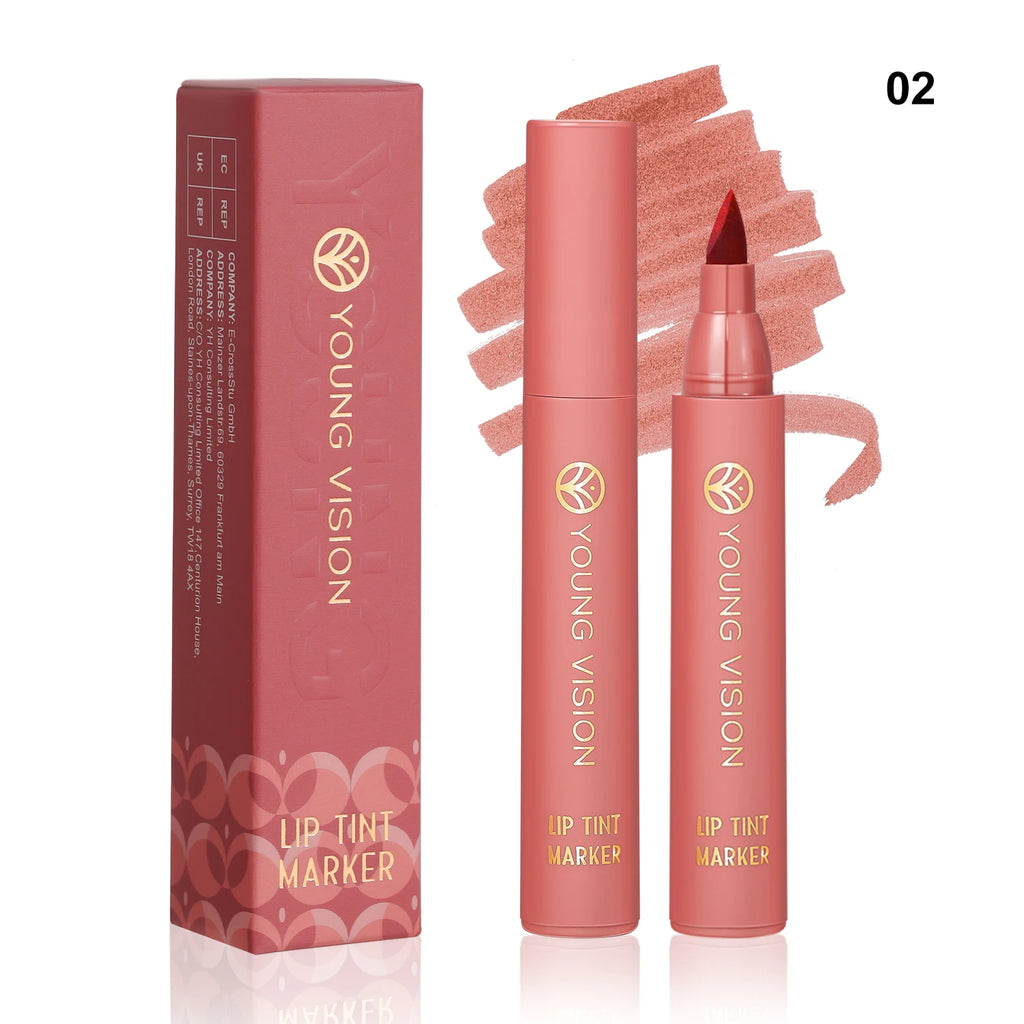 Lip Tint Pen, 6 Colors Available, Matte Water Lipstick, Non-Stick Cup, Long-Lasting, Smooth Lip Liner and Lip Stain Combo