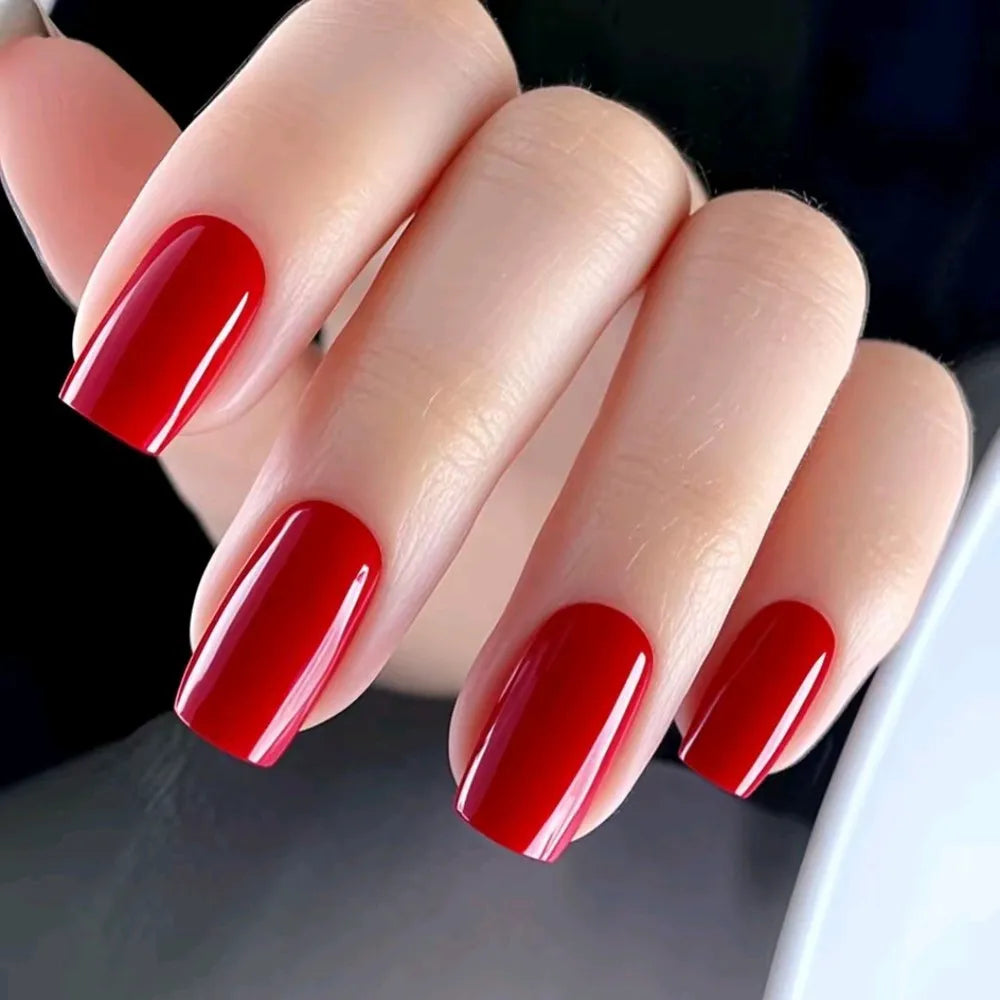 Artificial Press On Fake Nails Glossy Wine Red False Nail Long Square Reusable DIY Lady Fingernail Tip Manicure Tools