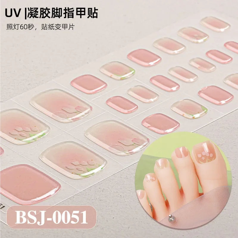 26Tips French Leopard Print UV Gel Toenail Sticker Bronzing Dye Gradient Cross-border Semi Baked Gel Nail Sticker UV Lamp Needed