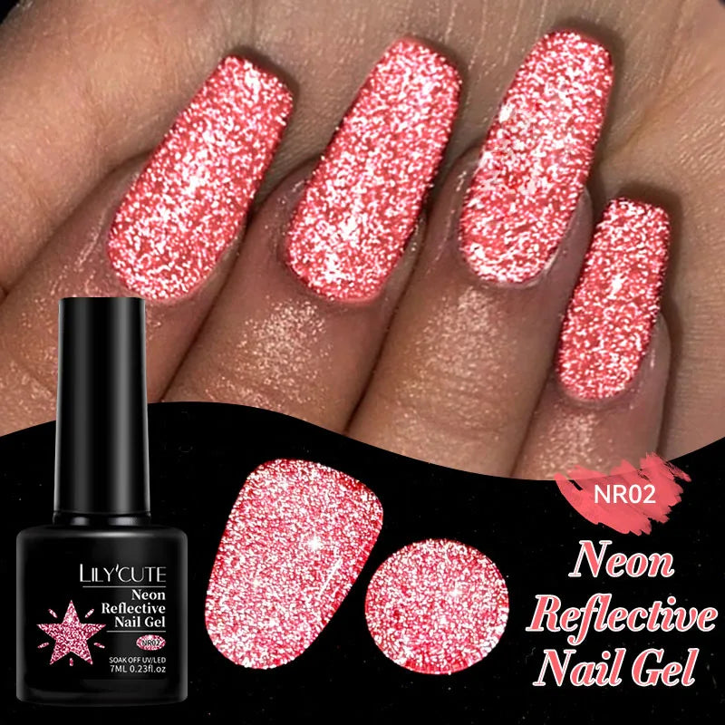 LILYCUTE 7ML Reflective Glitter Gel Nail Polish Bright Sparkling Silver Color Semi-permanent Soak Off Nail Art UV Gel Varnishes