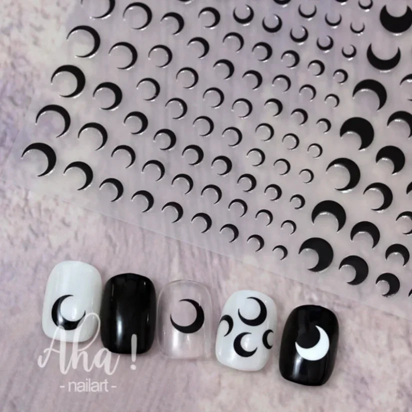 Adhesive stickers with European and American style cross snake black and white wave dot hot silver line letter nail stickers